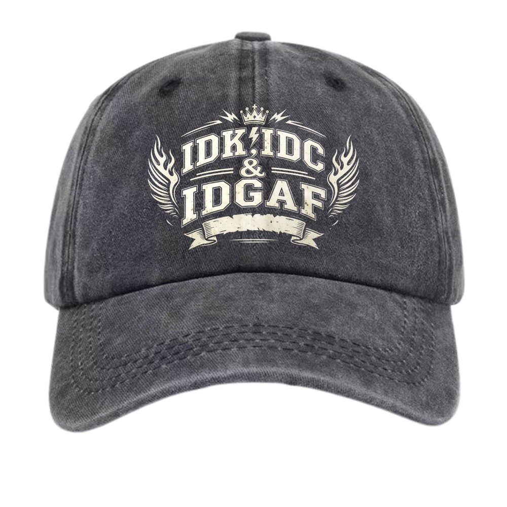 Funny Sarcastic IDK IDC IDGAF Dad Hat Retro Distressed Adjustable Baseball Cap