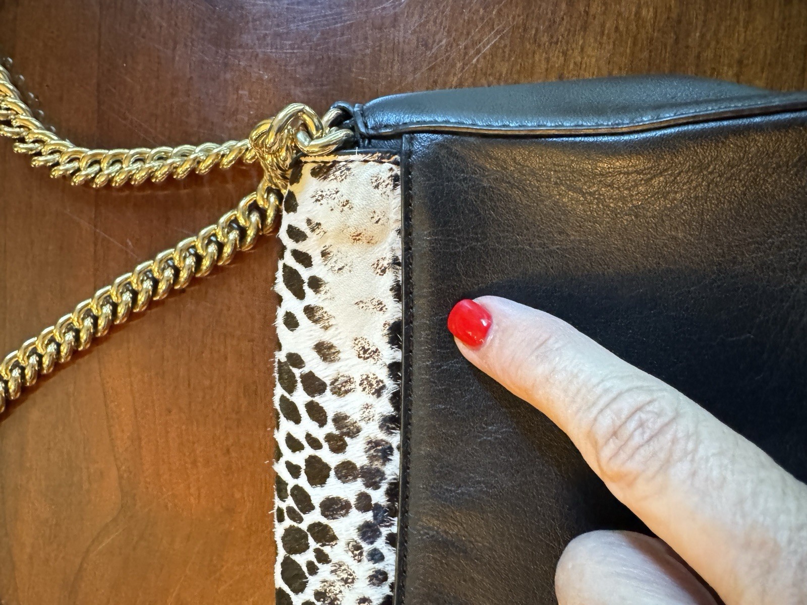 Juicy Couture Black Label Black & White Animal Print Flap Crossbody Gold Chain