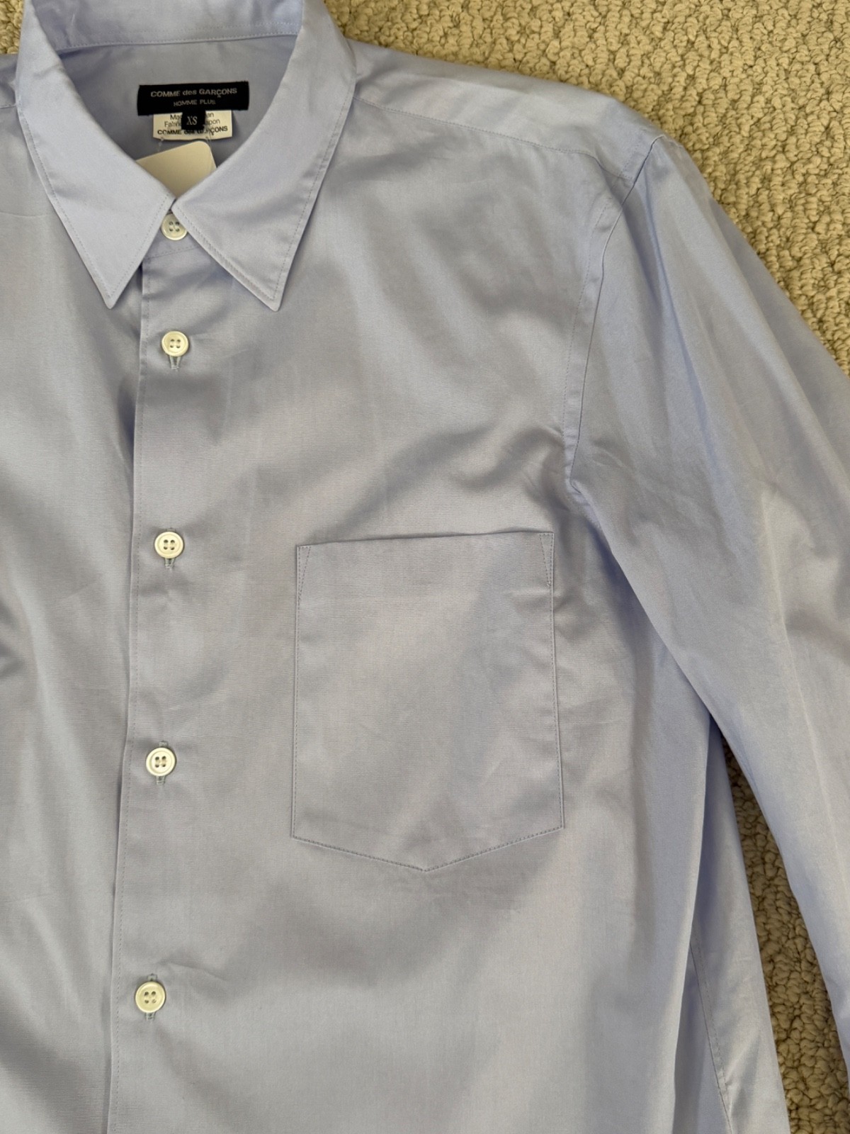 NWT Comme Des Garcons Homme Plus Blue Nine Button Long Sleeve Shirt Sz XS $790