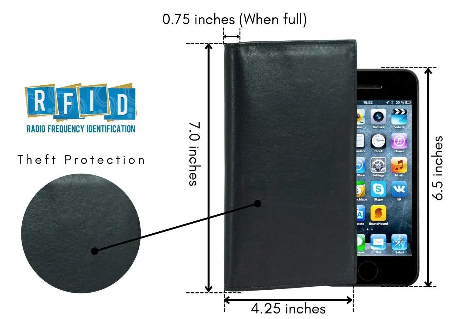 Black Genuine Leather Long Bifold ID Credit Card Money Holder Wallet Organizer.