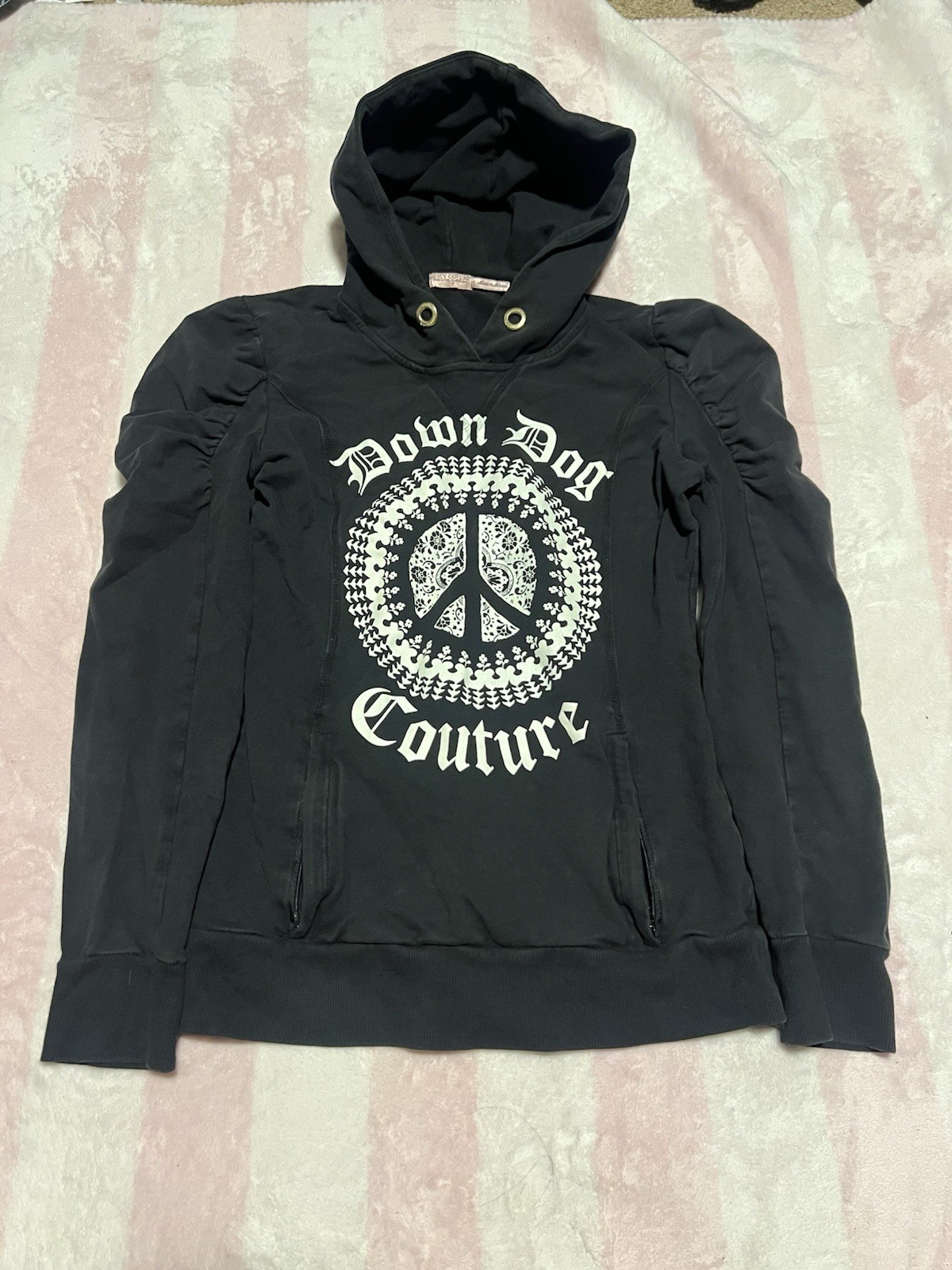 Juicy Couture Down Dog Couture Hoodie Sz S Black Peace Graphic Y2K 2010
