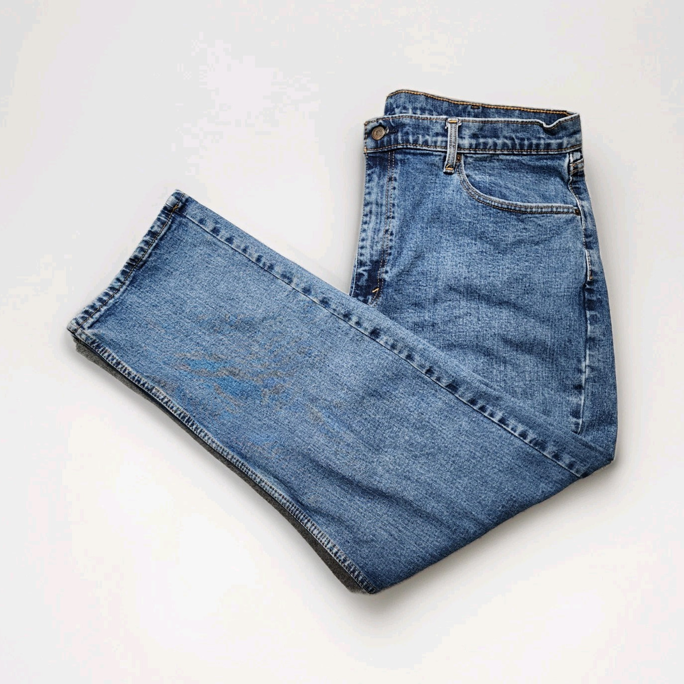 Levi’s Regular Fit Straight Leg Blue Medium Wash Stretch Denim Jeans Mid Rise