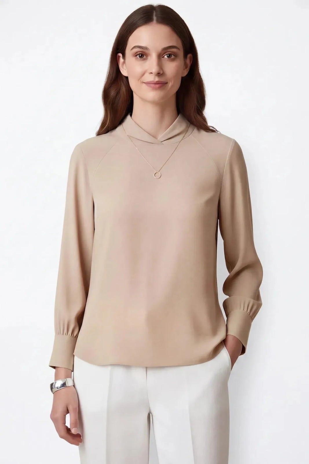 Dorothy Perkins Beige silky high neck blouse