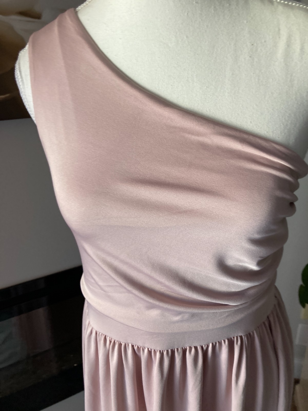 Lyaner Maxi Dress Womens Medium One Shoulder Ruched Powder Pink Front Slit