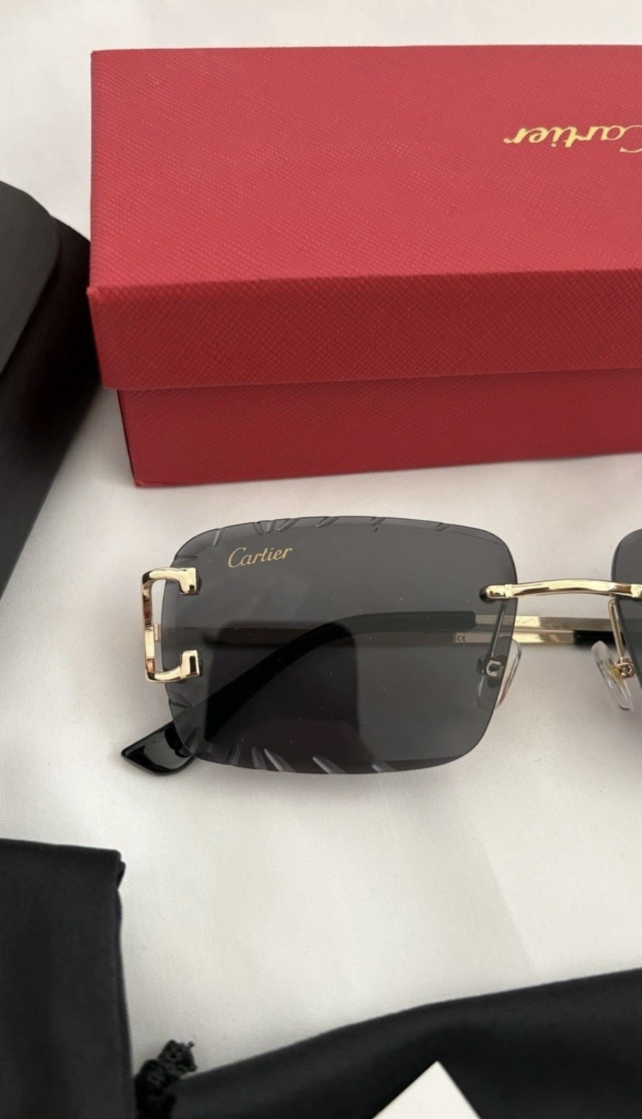 Cartier Big C Diamond Cut black Frameless Lens Gold Frame SHIP SAME DAY