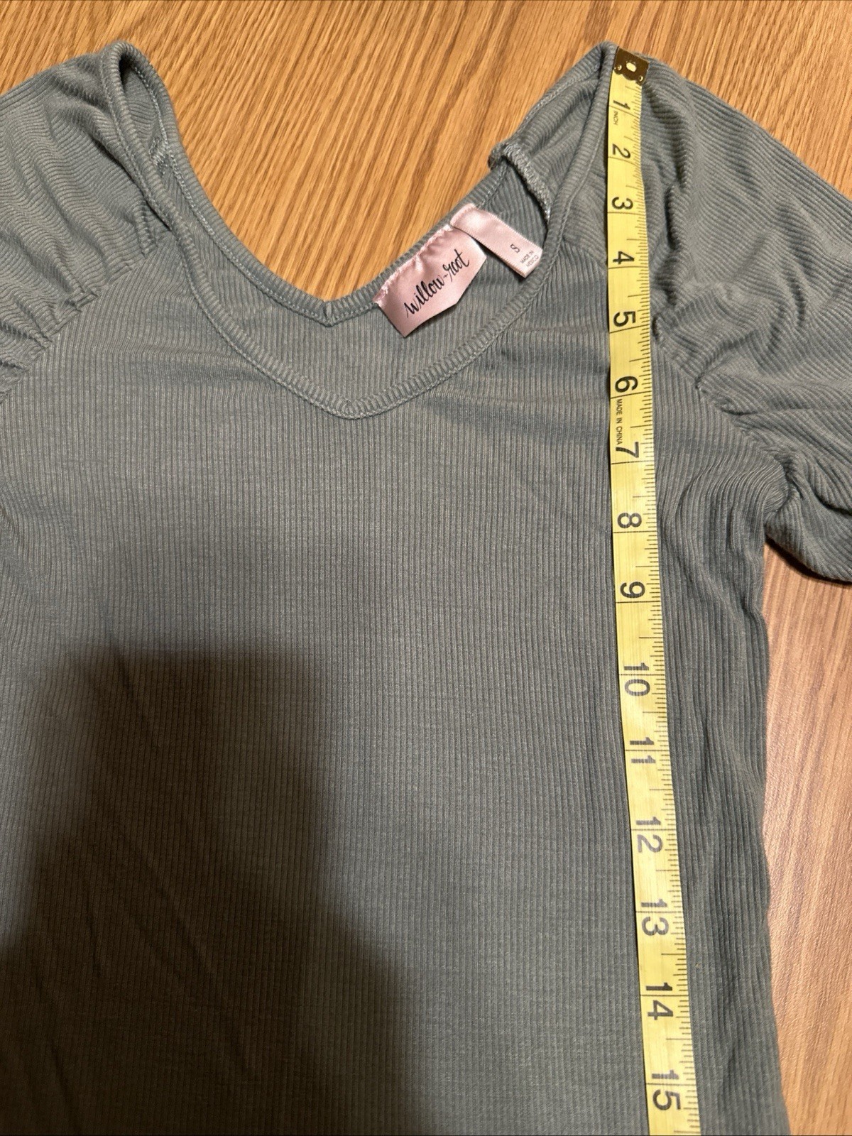Willow And Root Short Sleeve Blouse Top Womens Size S Green Ribbed V Neck