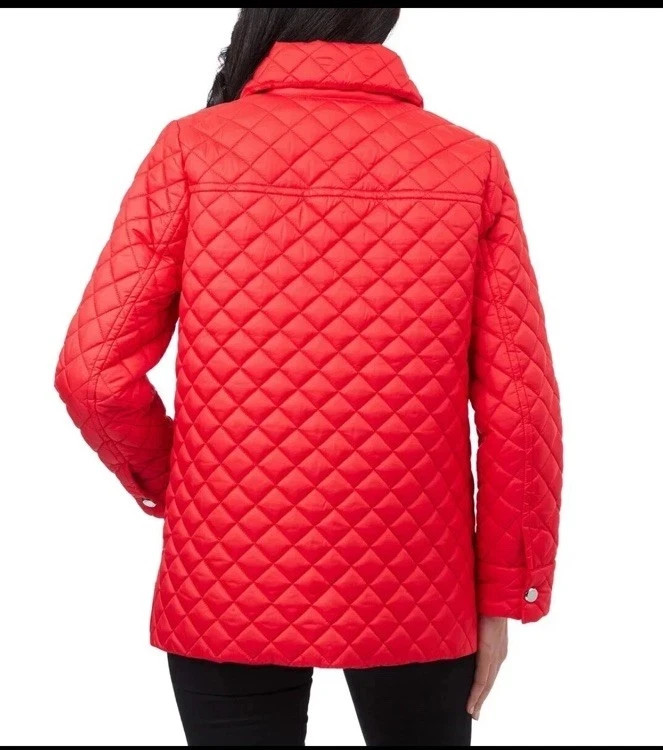 Anne Klein Women’s Jacket Quilted Side-Slit Midweight Snap-Front, Red, 2XL