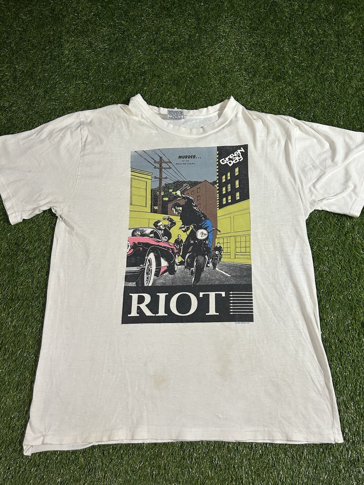 Vintage 1995 Green Day Riot Murder At 120mph Insomniac Tour T Shirt Sz L 90s