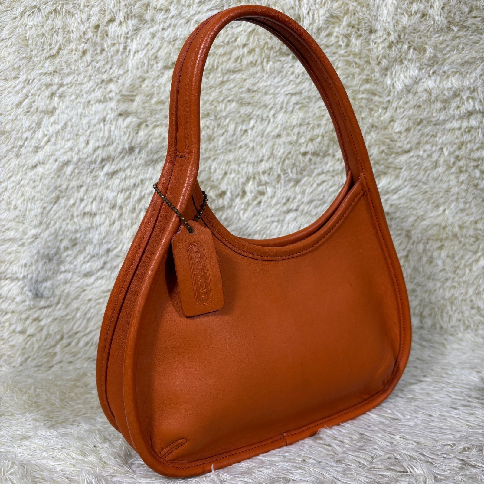 Rare Vintage Coach 9027 Ergo Handbag Orange Leather Made in USA w/ Charm