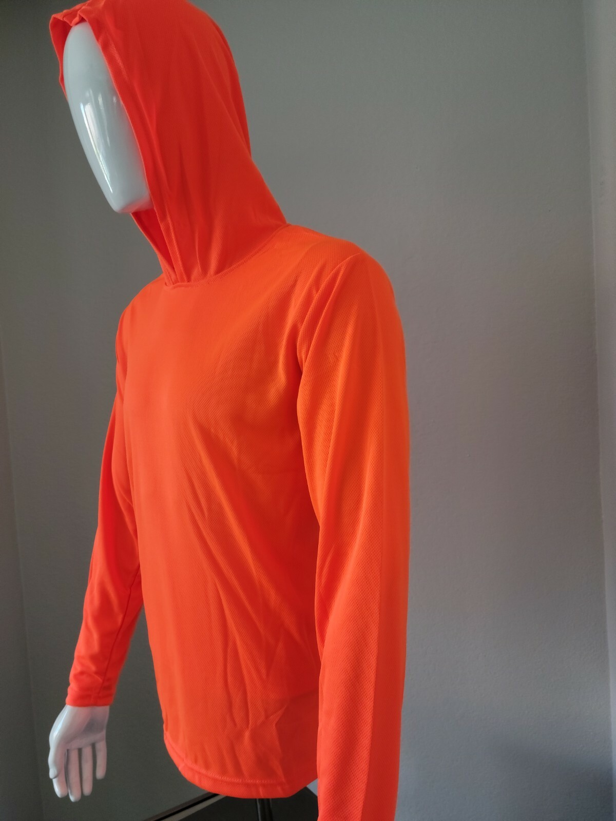 Safety Orange Long Sleeve Shirts With Hood, Polyester Birdeyes Mesh