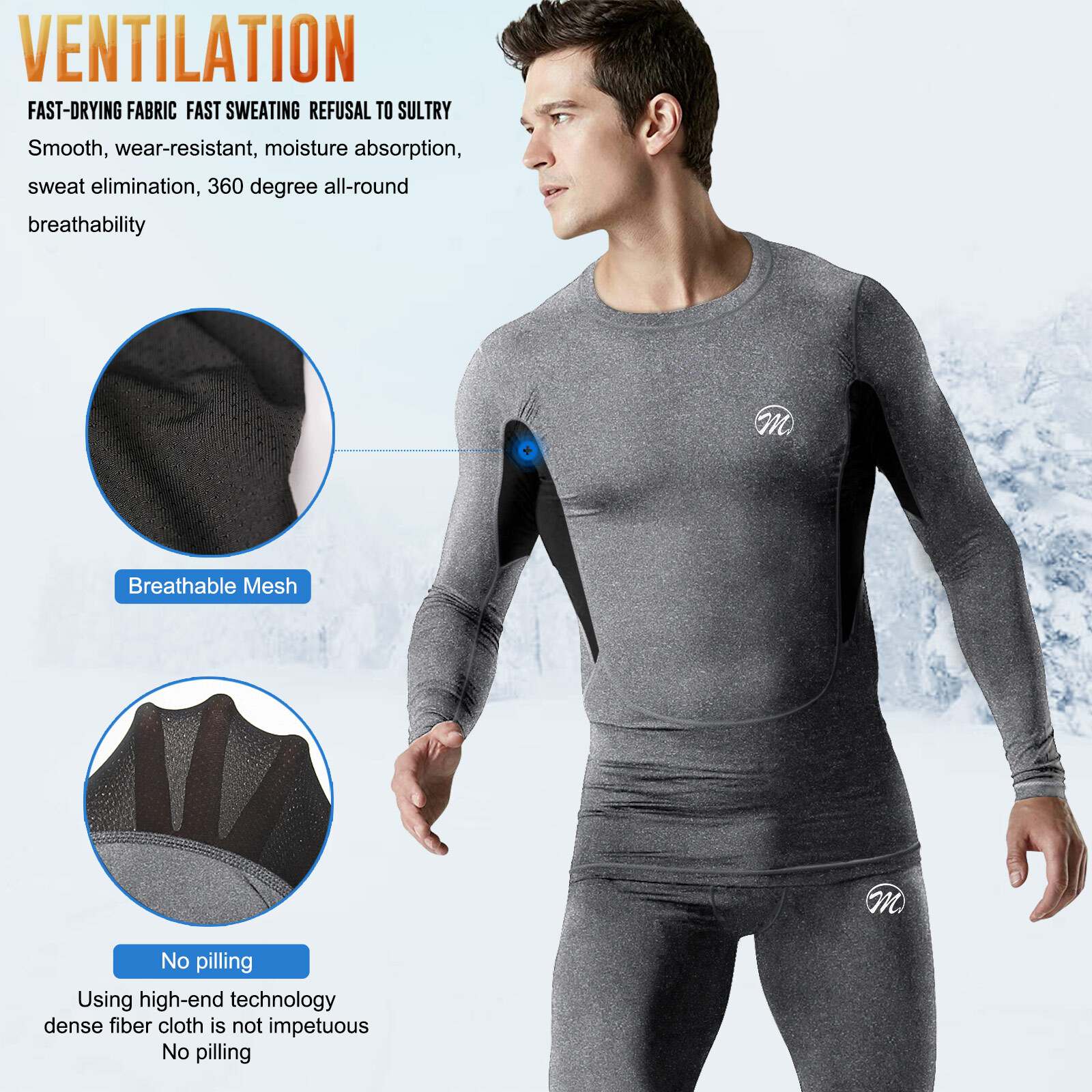 Mens Thermal Underwear Long Johns Set Fleece Lined Winter Warm Fleece Base Layer