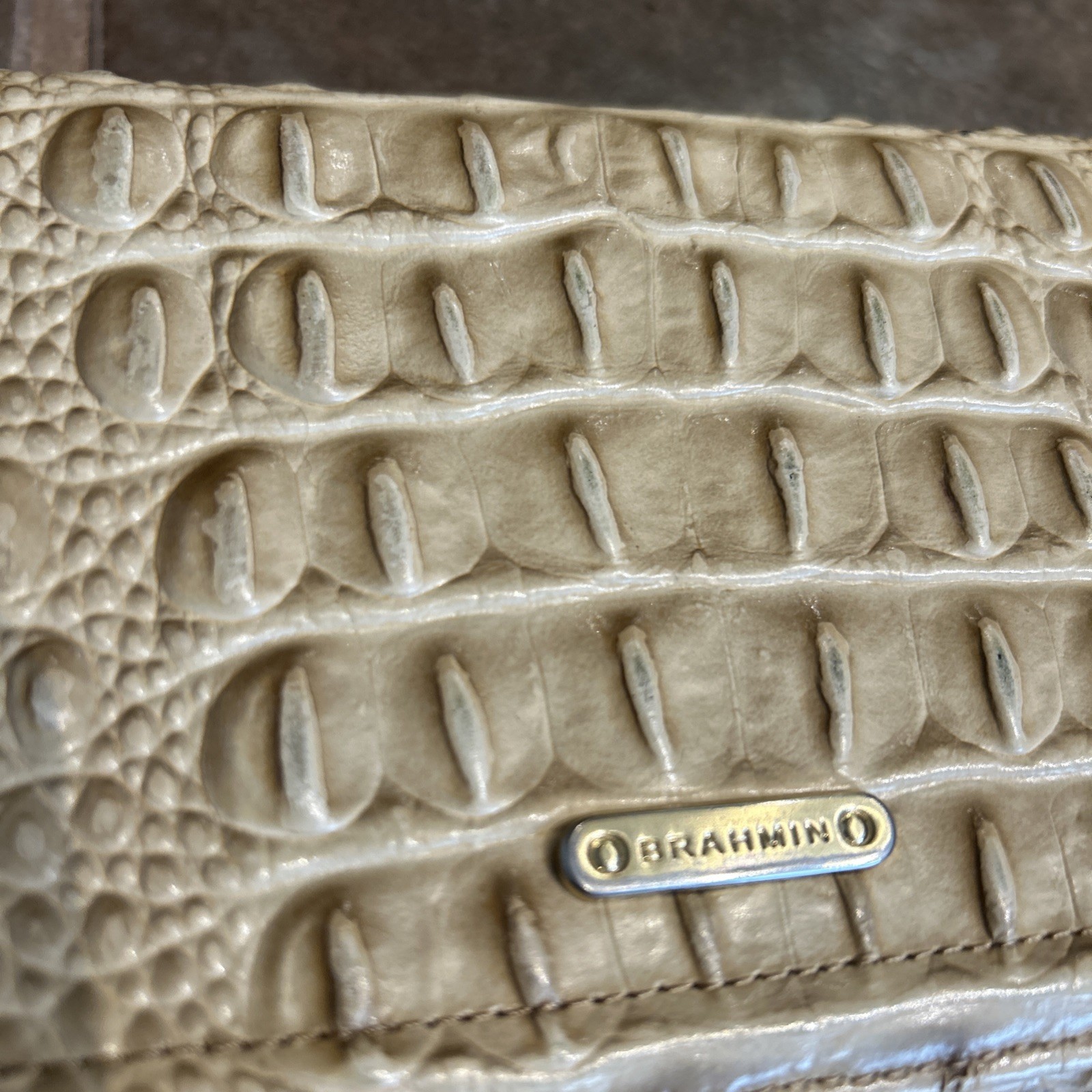 BRAHMIN MELBOURNE TAN BROWN CROC EMBOSSED LEATHER LARGE WALLET 7.75×4.5”