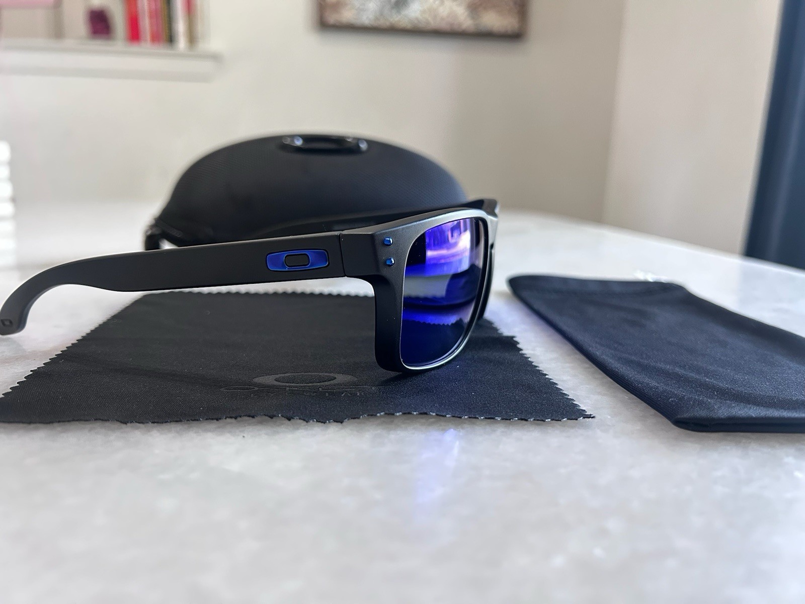 Oakley Holbrook Polarized Sunglasses Blue Lens Matte Black Frame OO9102