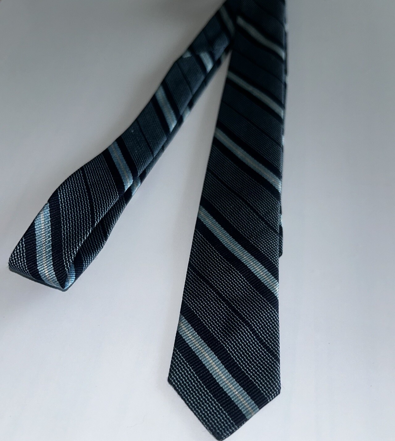 Vintage Skinny Tie 1.1/2″ X 53″ Striped 100% Silk Repp Tie Rare 50s 60s