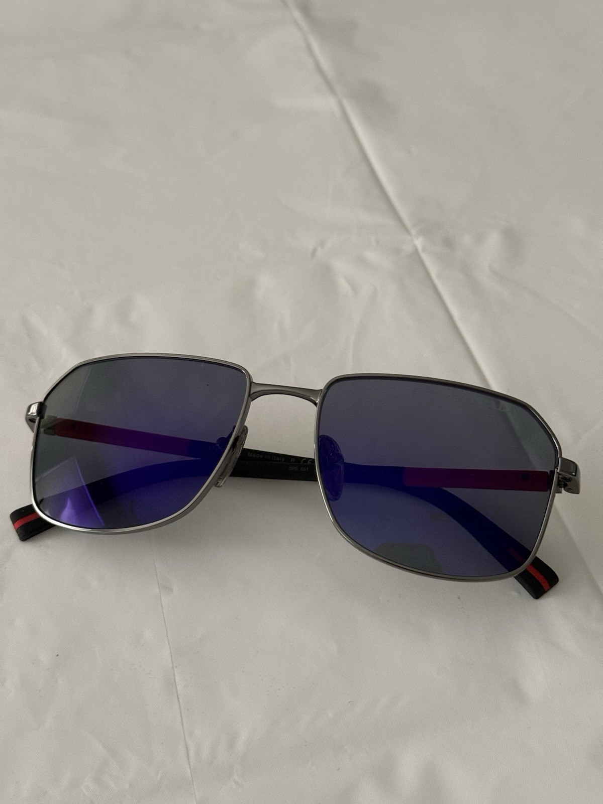 Prada Linea Rossa Square Metal Mirrored Sunglasses