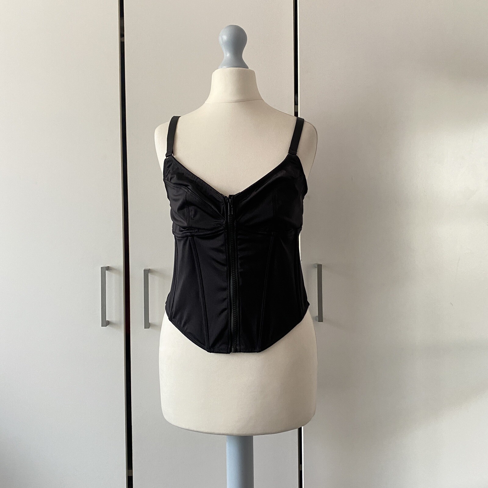 Urban Outfitters Corey Microfibre Zip-Through Corset Top Size L Black