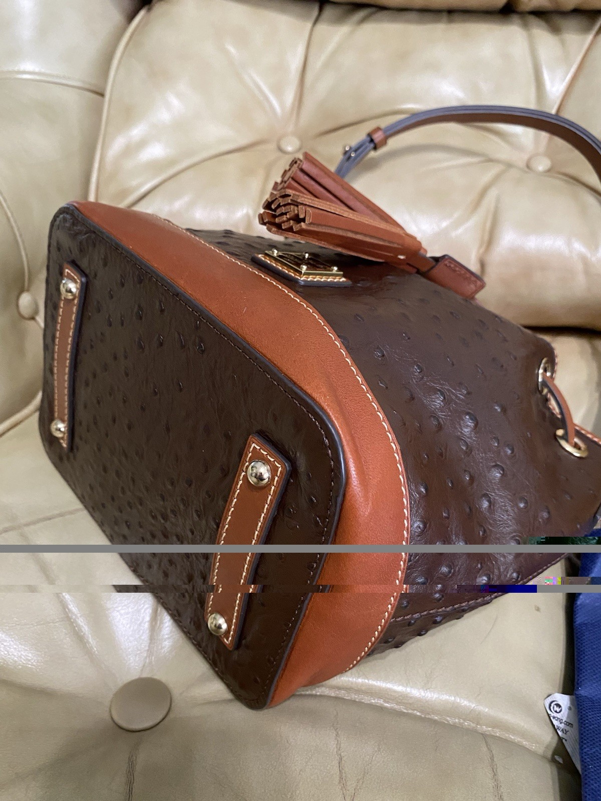 Dooney & Bourke Ostrich Small Drawstring Shoulder Bag Leather Bucket