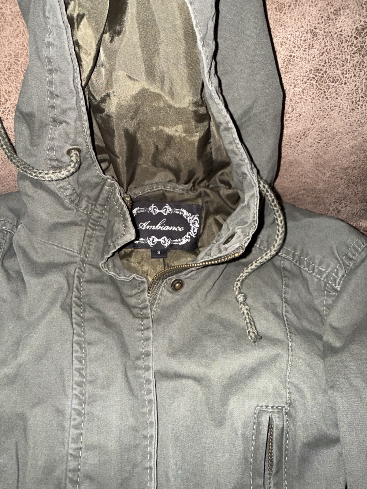 Ambiance Green Hooded Parka Jacket Full Zip Button Pockets Women’s Size S