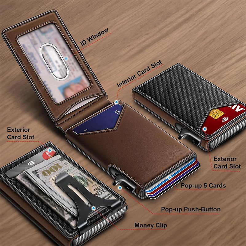 Slim PU Leather Credit Card Holder RFID Blocking Smart Wallets with Money Clip