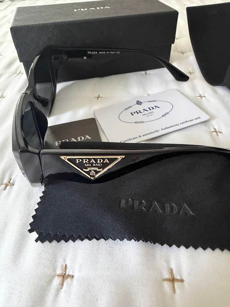 PRADA Rectangle Sunglasses Black Frame/Black Tinted Lenses Plastic w/ Case Box