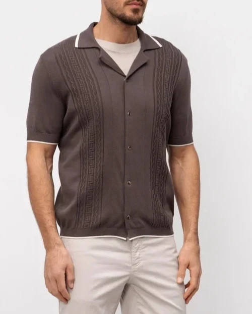 NEW Brunello Cucinelli Men’s Short Sleeve Polo Sweater With Stitch Design