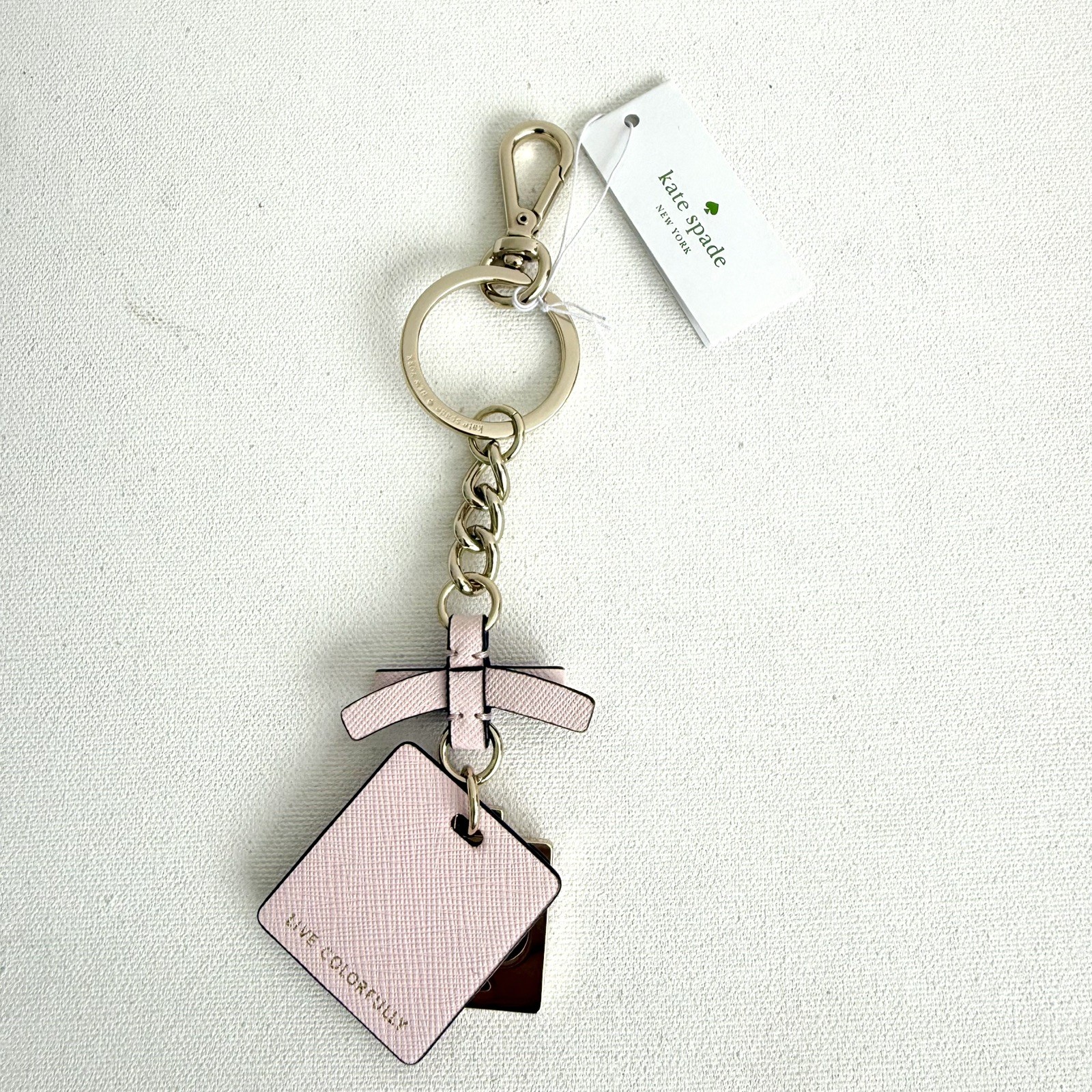 NWT Kate Spade Bag Charm Bow Accent Leather Bag Charm Keychain FOB Pink
