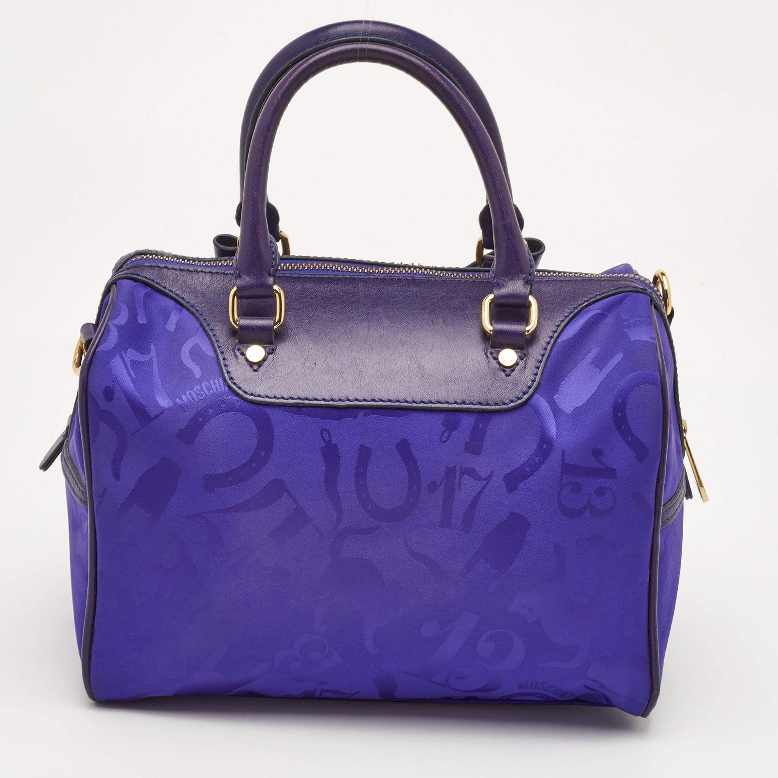 Moschino Redwall Medium Blue Nylon and Leather Satchel