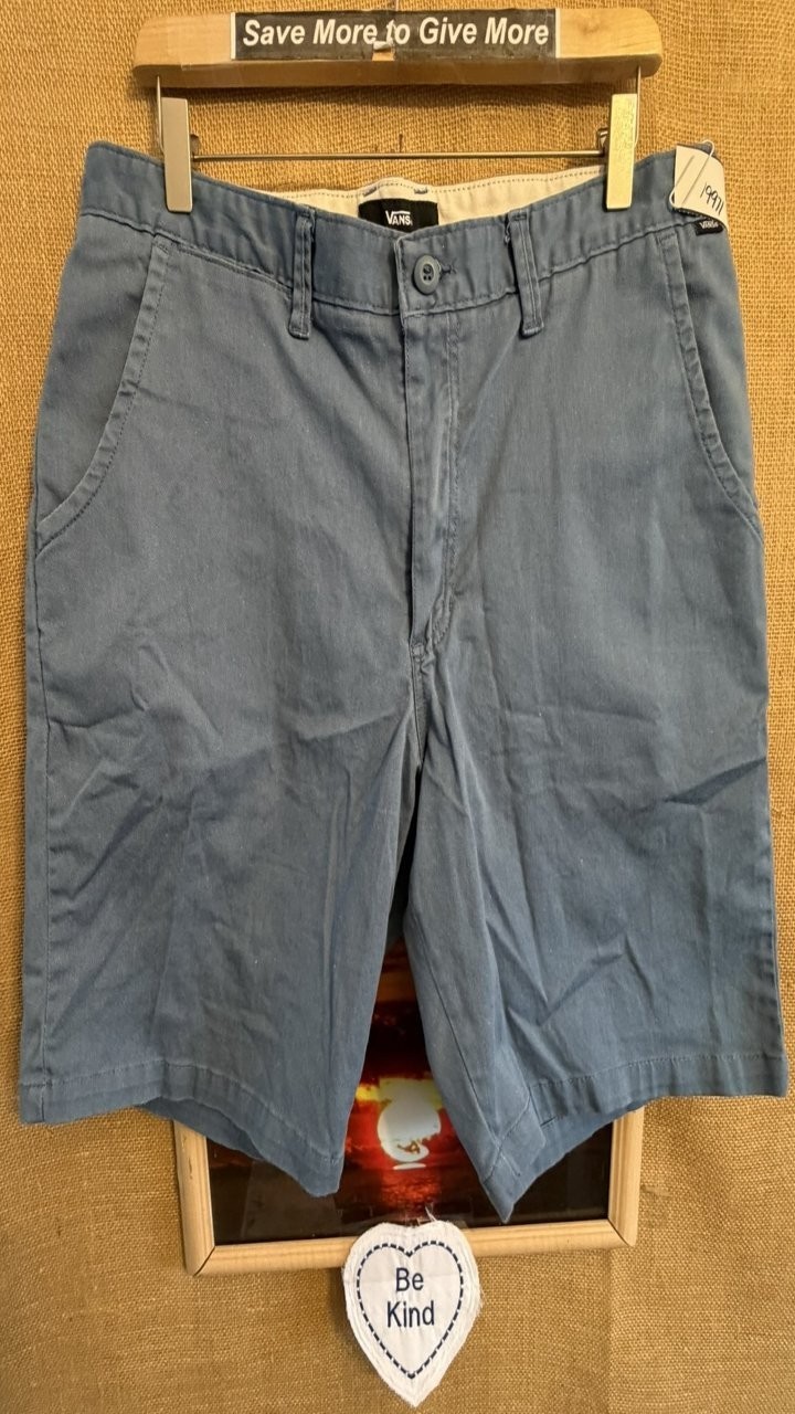 Vans men’s Chino 35 short stretch blue flat solid pockets zipper button closure