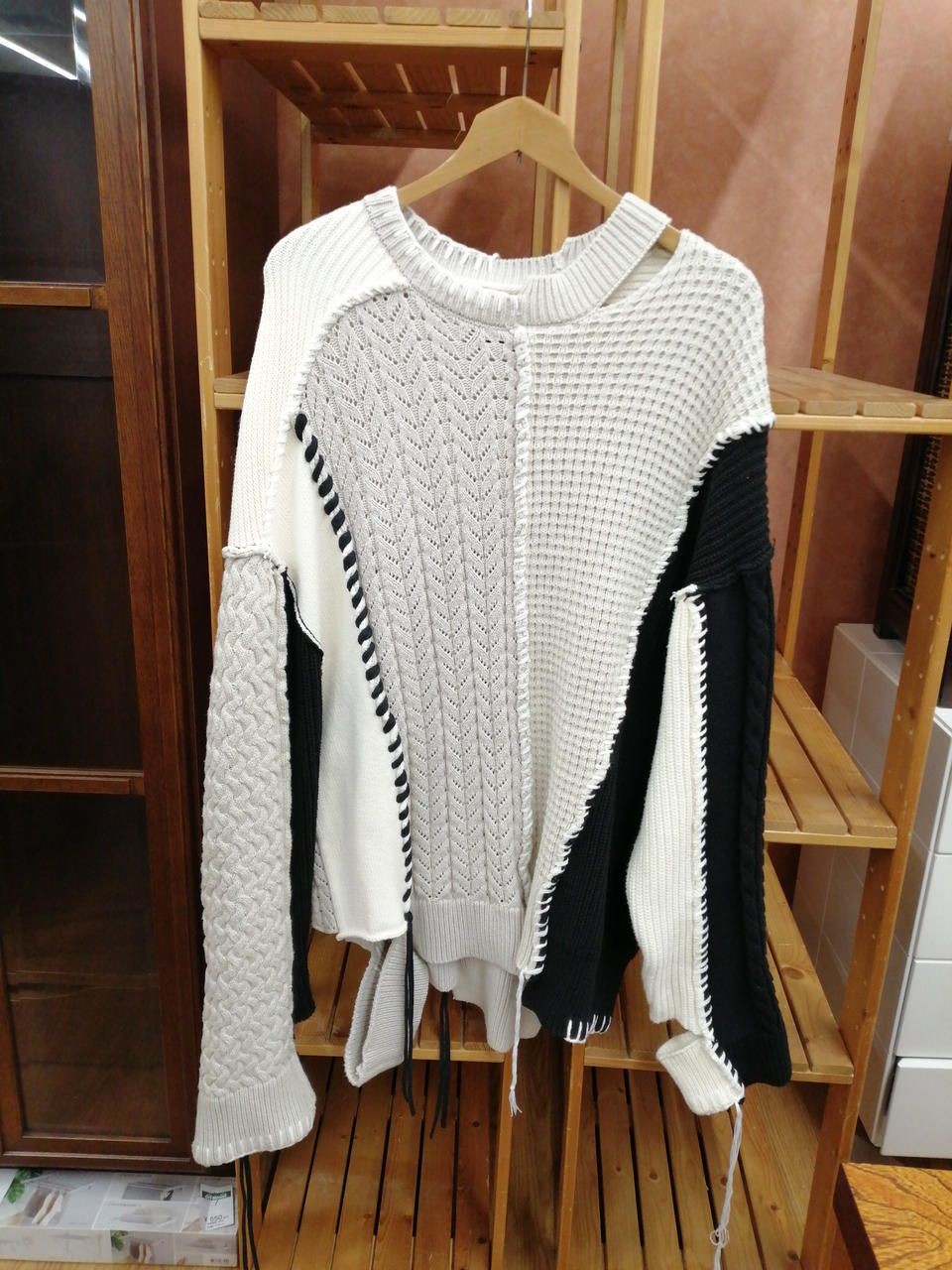 MAISON SPECIAL Cable stitch Knit Beige × Black Used