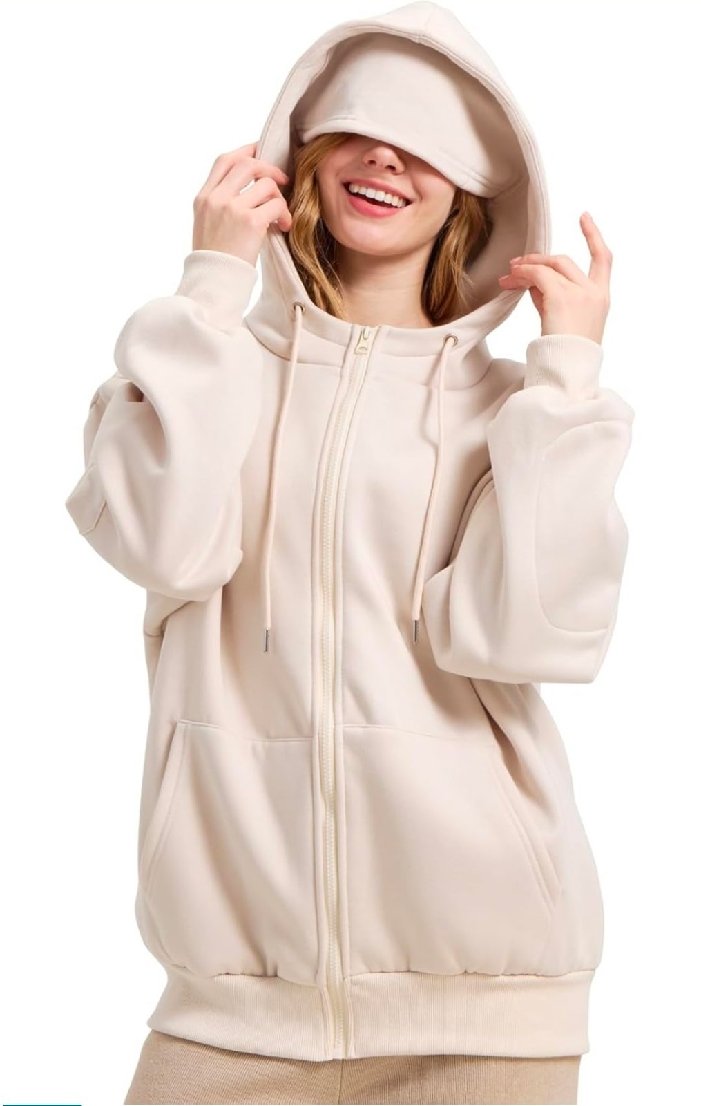 Hoodie with Eye Mask&Hidden Pockets Fleece Travel Sweatshirt Long Sleeve Size XL