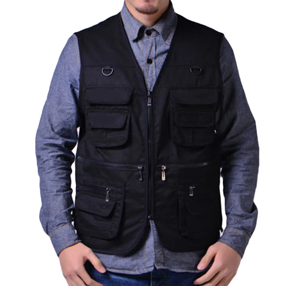 Men Outdoor Vest Multi-pockets Waistcoat Hiking Fishing Sleeveless Jackets
