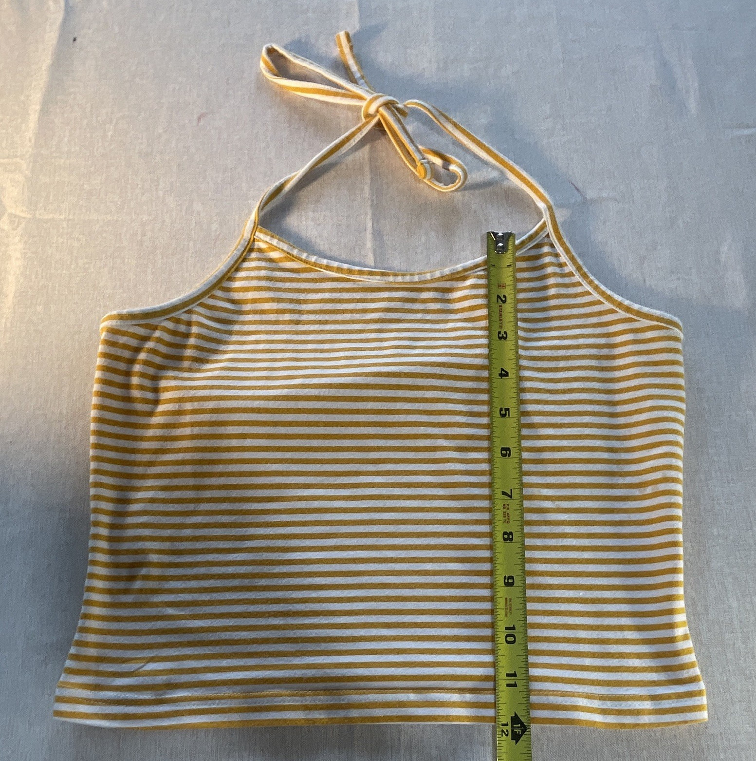 Arizona Jean Co Yellow/White Striped Halter Cropped Tank Top, M Cotton Stretch