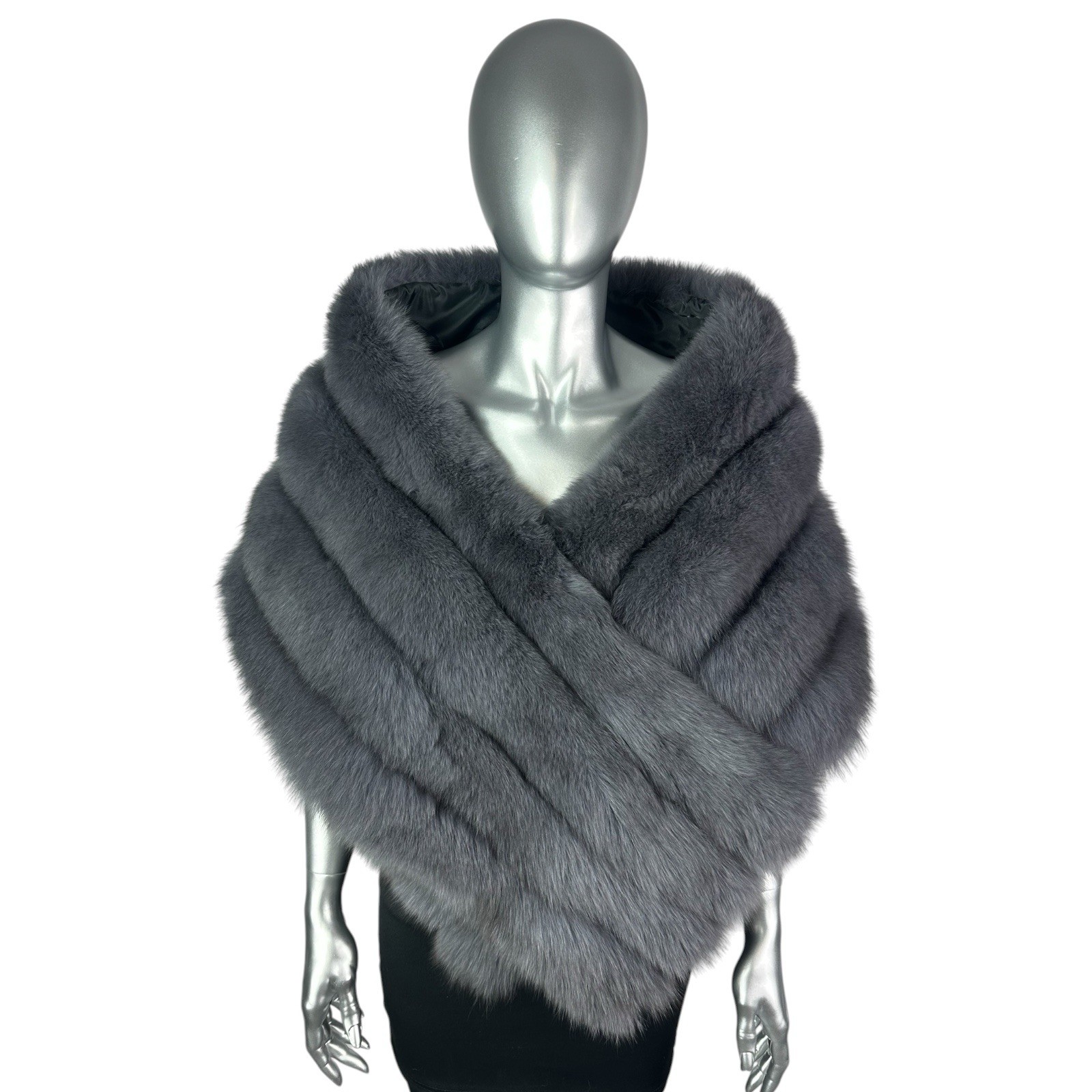 CHARCOAL FOX Stole, Wrap, 70” L, Certified Vintage Fur w/Storage Bag