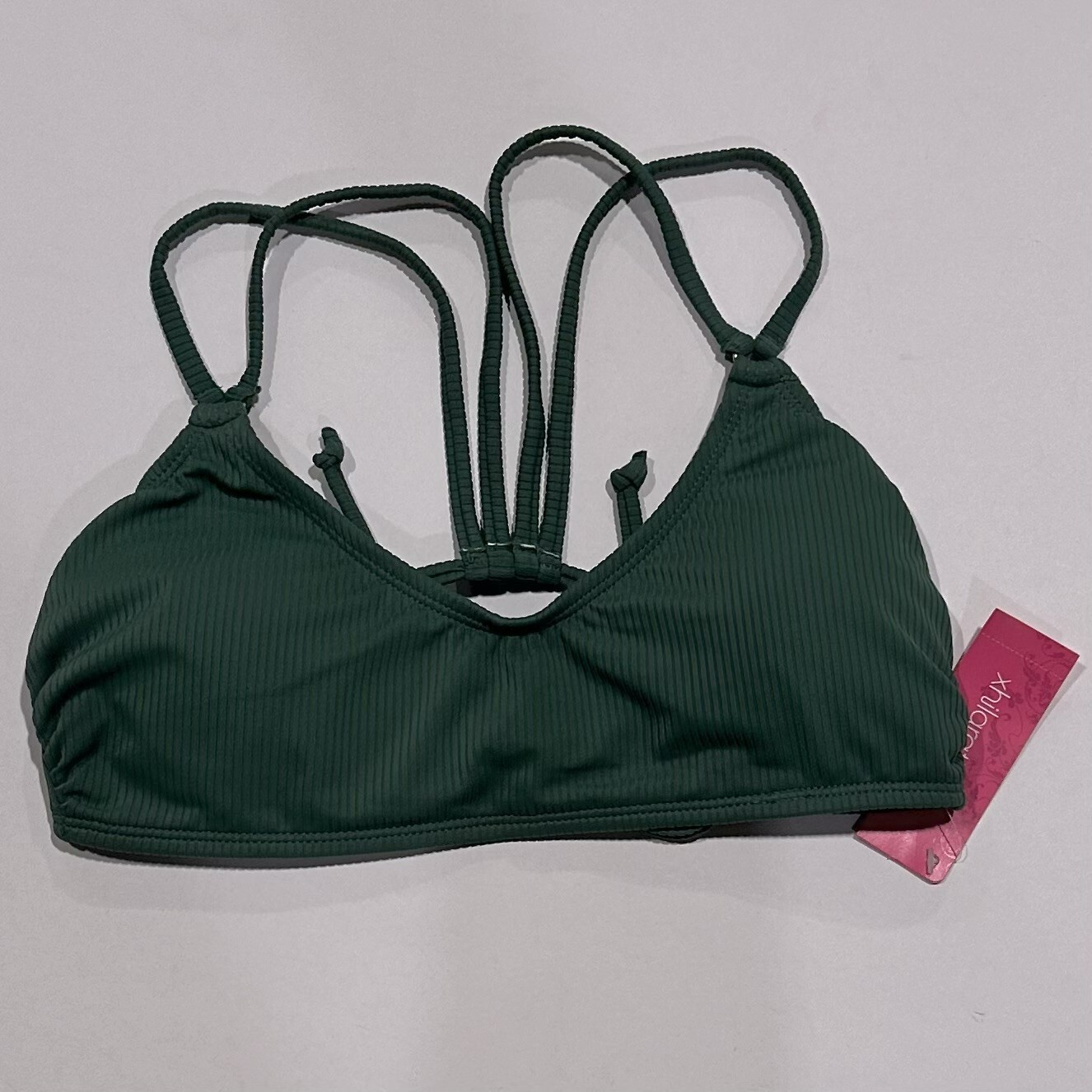 Women’s Ribbed Ring Bralette Bikini Top – Xhilaration Olive (Green) M