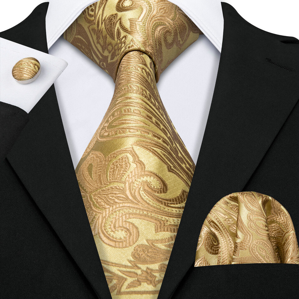 Wedding Formal Casual Mens Tie Hankie Cufflinks Set Paisley Floral Striped