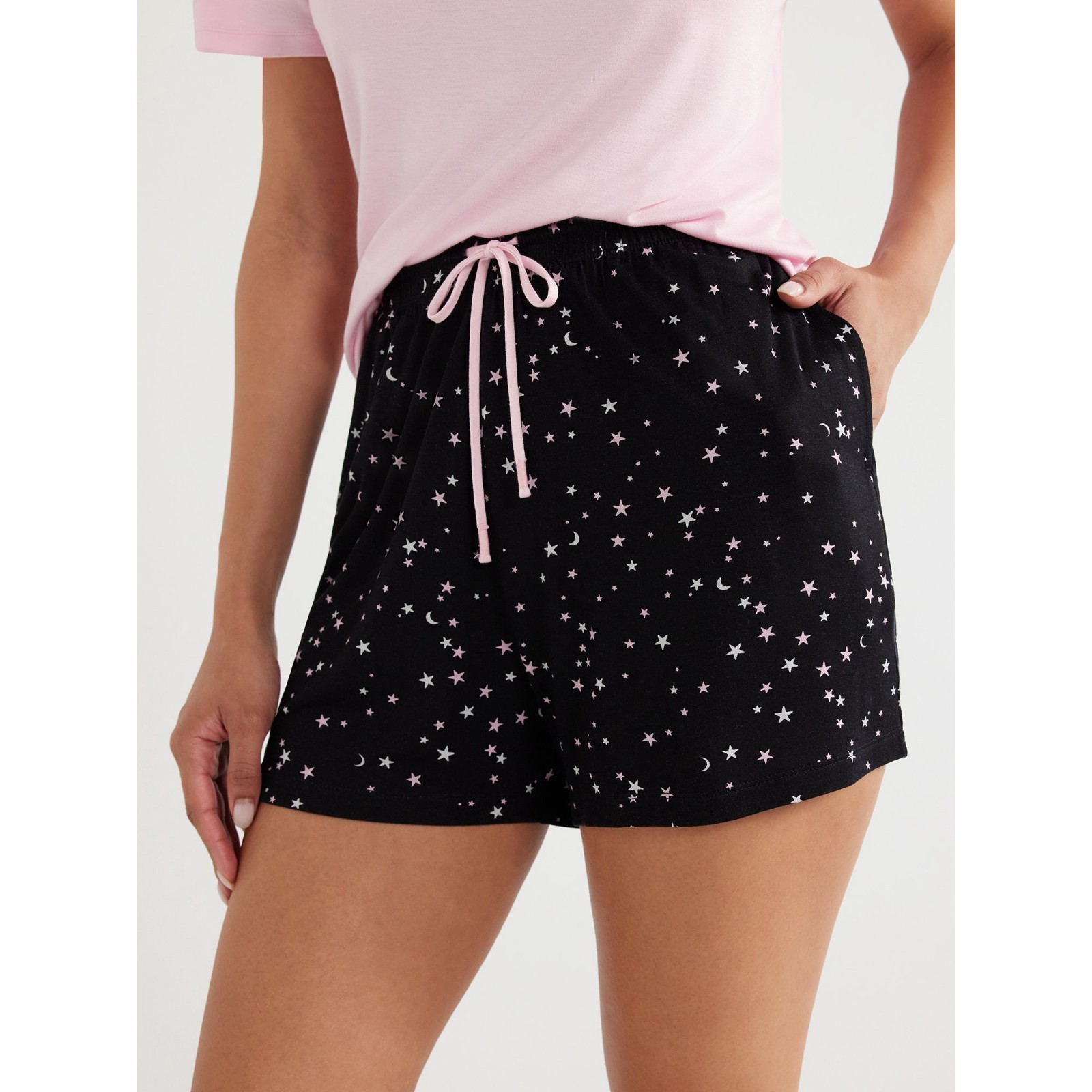 Joyspun Women’s Black Sleep Shorts Size XL 16-18 STARS & MOON DESIGN Brand NEW