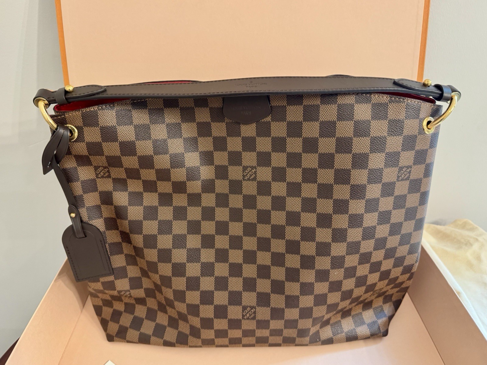 Louis Vuitton Graceful MM Damier Brown Shoulder Bag w/ Box Dust Bag Tag