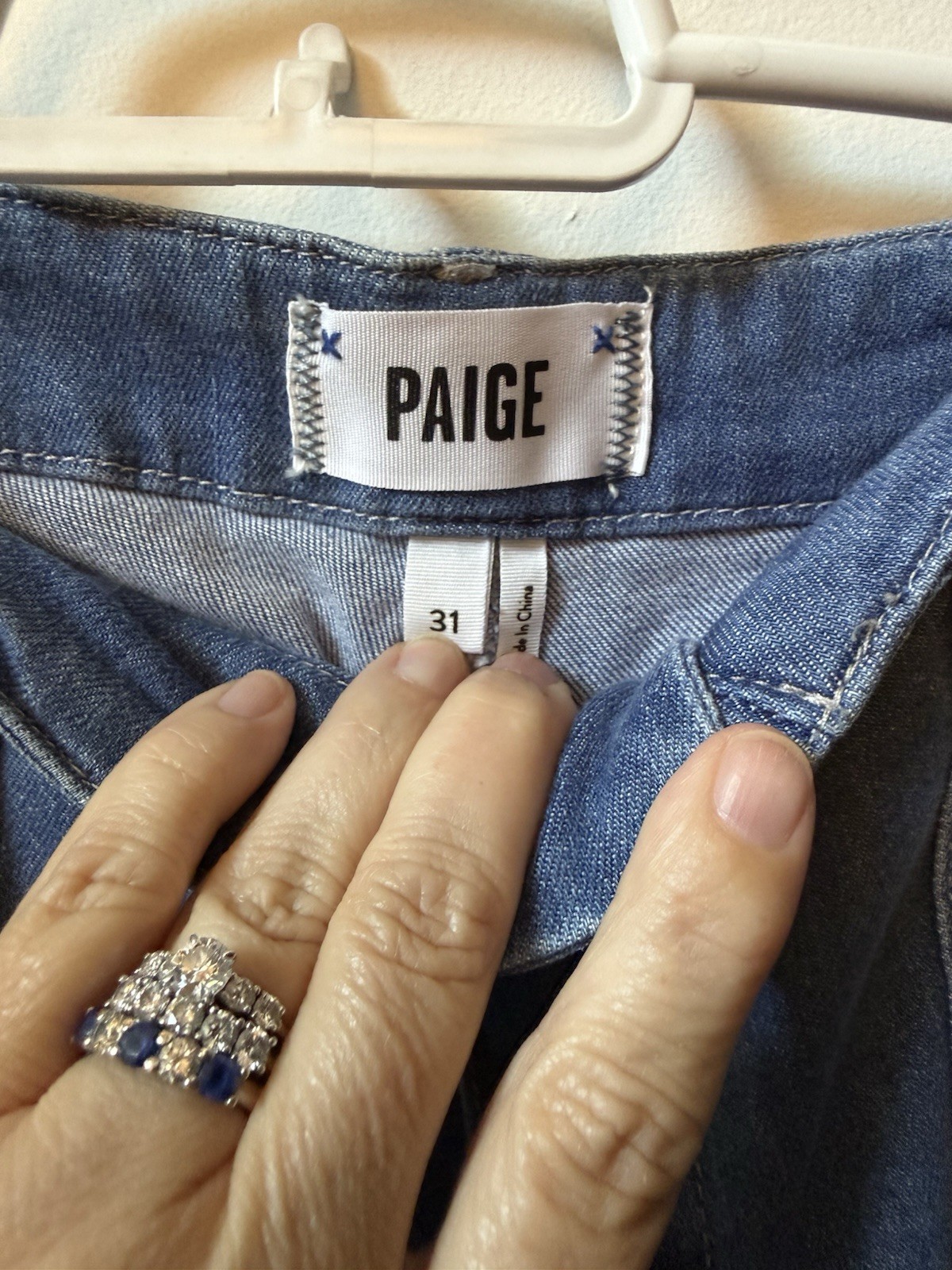 Paige Women’s Mayslie Blue Denim Jogger Jeans Cargo Pocket Stretch Sz 31