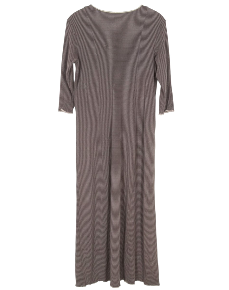 GARB Dark Purple TEXTURED KNIT Lagenlook RAW HEM 3/4 Sleeve MAXI DRESS Sz S