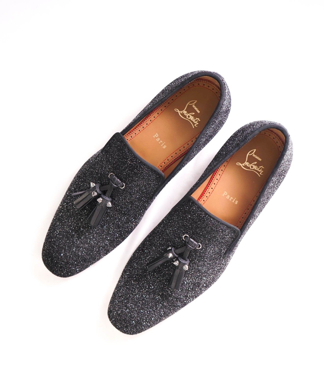 $1,250 LOUBOUTIN – * Colonnaki* Glitter Spiked Tassel Loafers – 9 US (42)