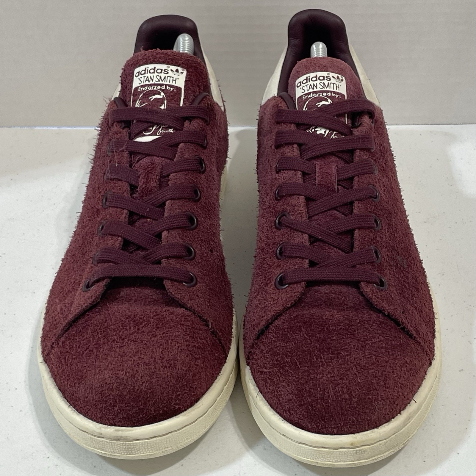 adidas Originals Mens 9.5 Stan Smith Maroon Shaggy Suede 2016 S82247 Tennis Shoe