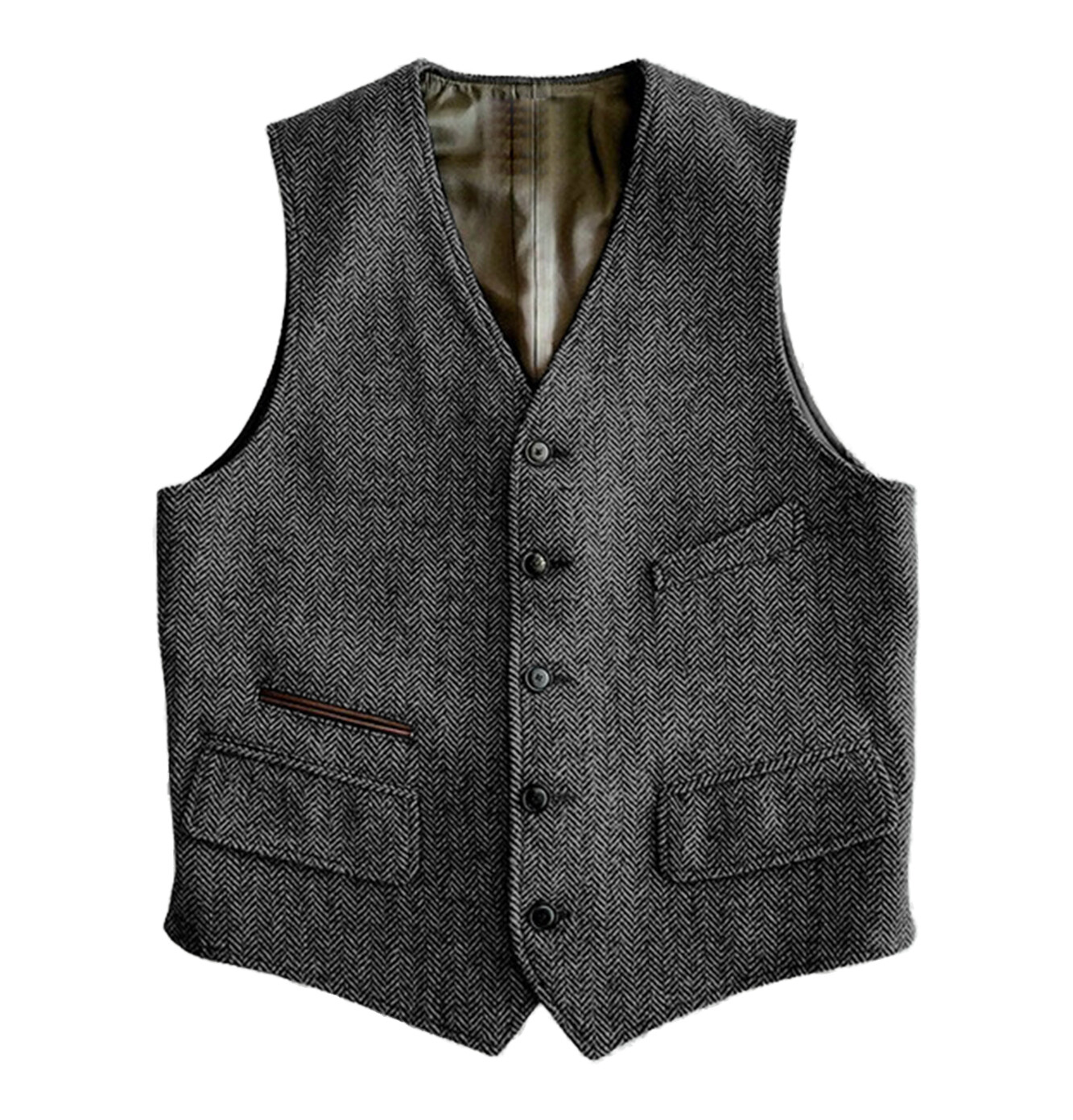 Mens Vintage Tweed Vest Western Cowboy Wool Herringbone Vests M Large XL XXL 3XL