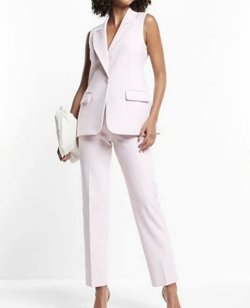 Express Editor Pink 2-Piece Pant Suit Set Sleeveless Vest & Straight Pants 10S