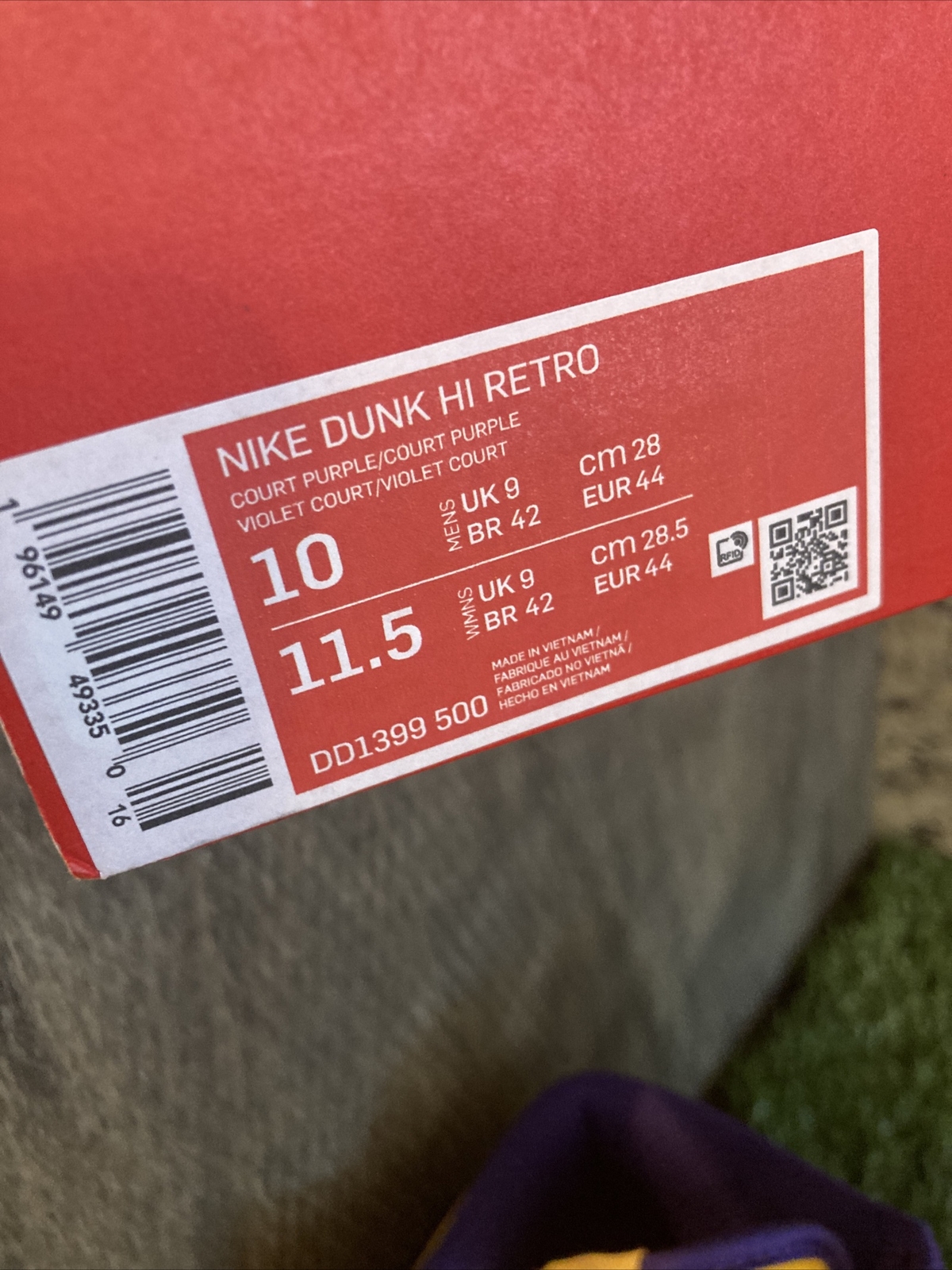 Nike Dunk High Lakers: DD1399-500 Size 10