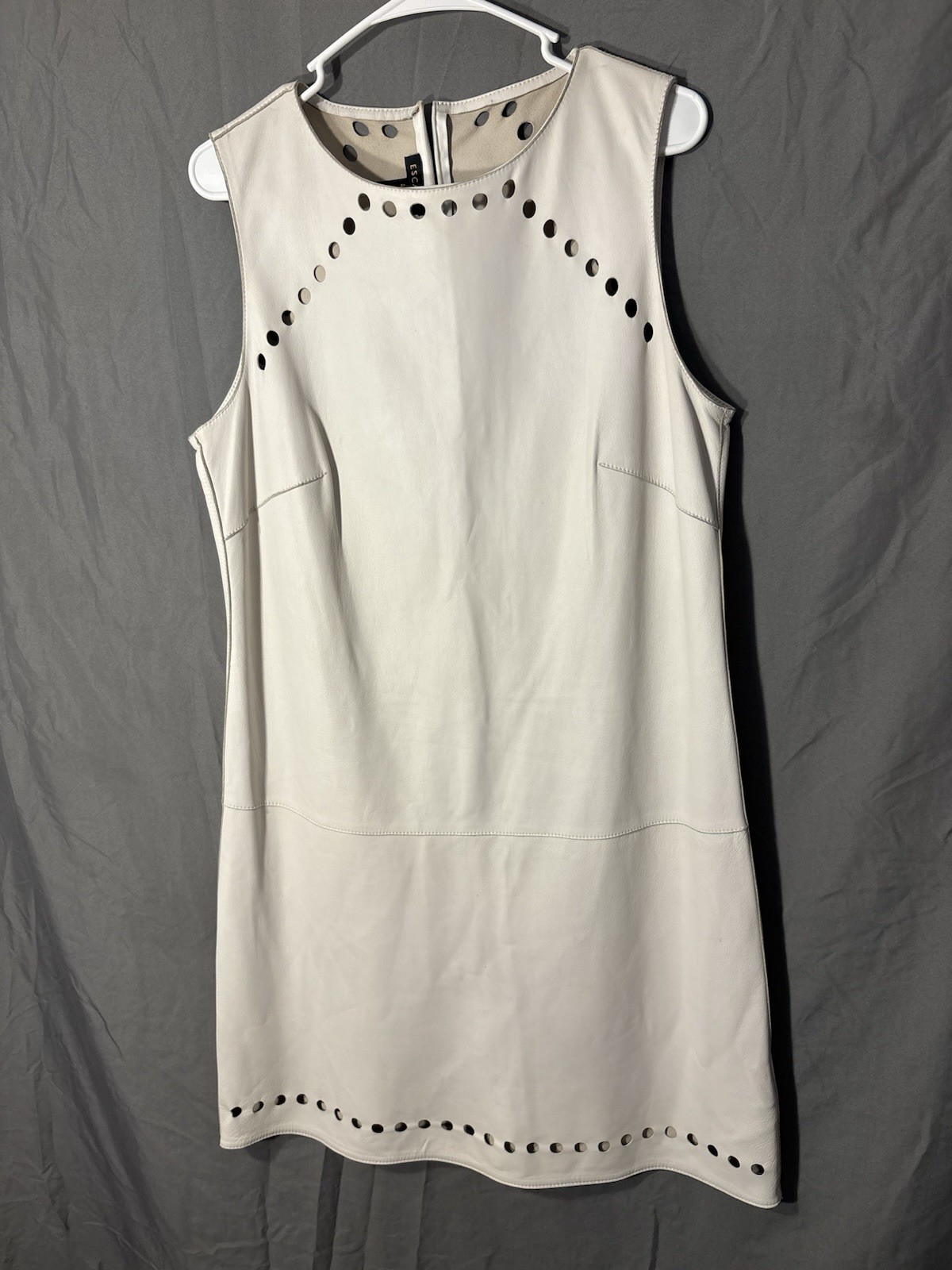 ESCADA Beige Leather Sheath Dress Cutout Sleeveless Knee Length Round Neck 40