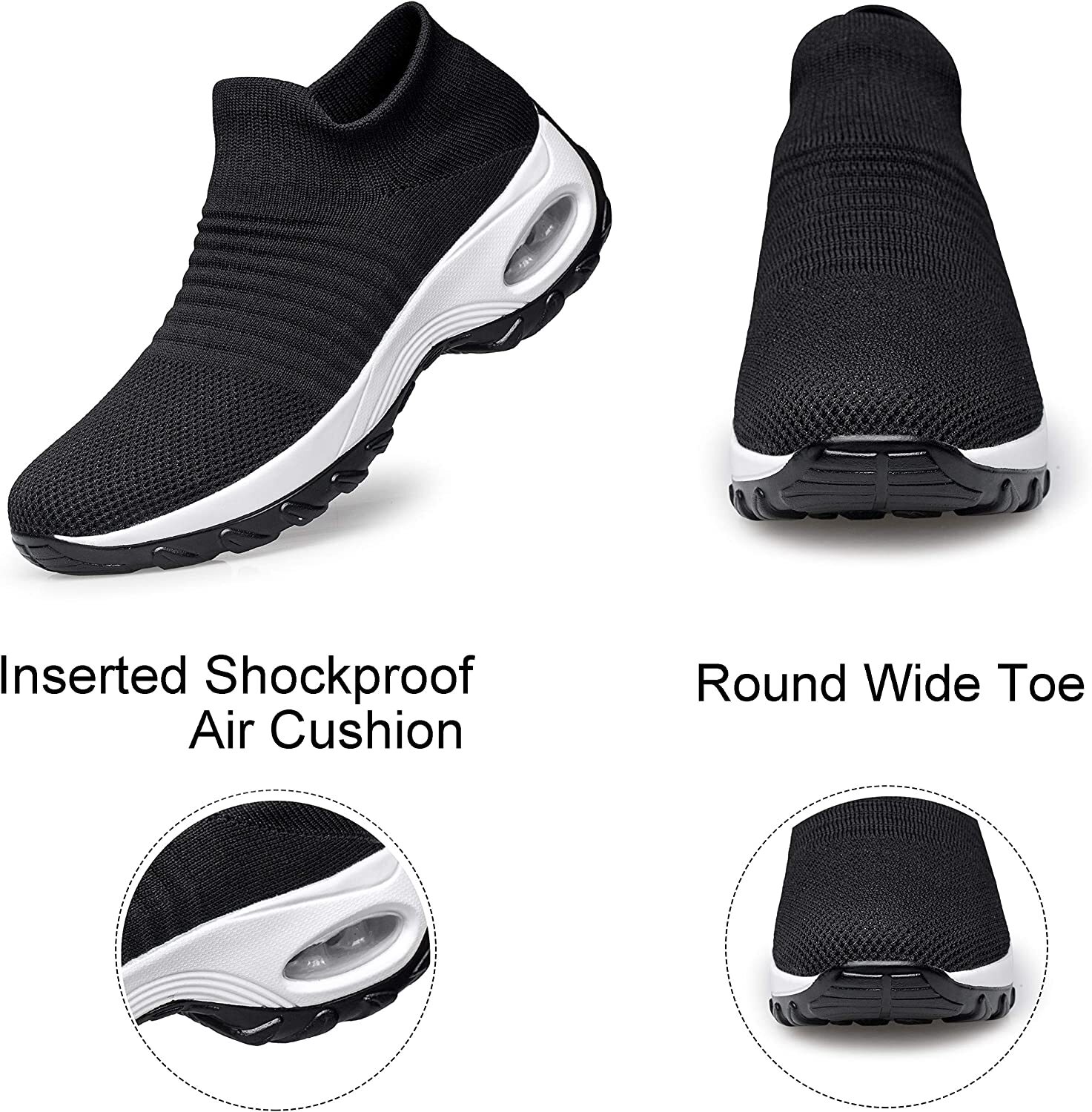 Fujian Walking Slip on Mesh Platform Air Cushion Sneaker Black 6US/37