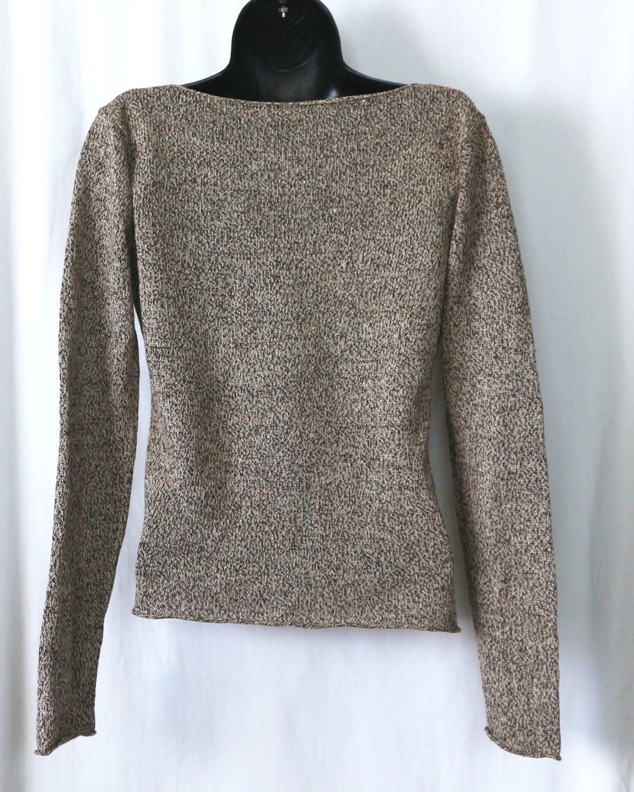 Vintage EILEEN FISHER Tweedy Brown Linen Swtr 33 In Chst 21 In Lng Sz XS EXC