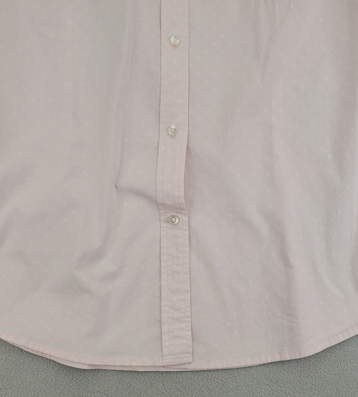 GAP Stretch Button Shirt Women L Soft Pink White Polka Dot Cotton Spandex Fitted