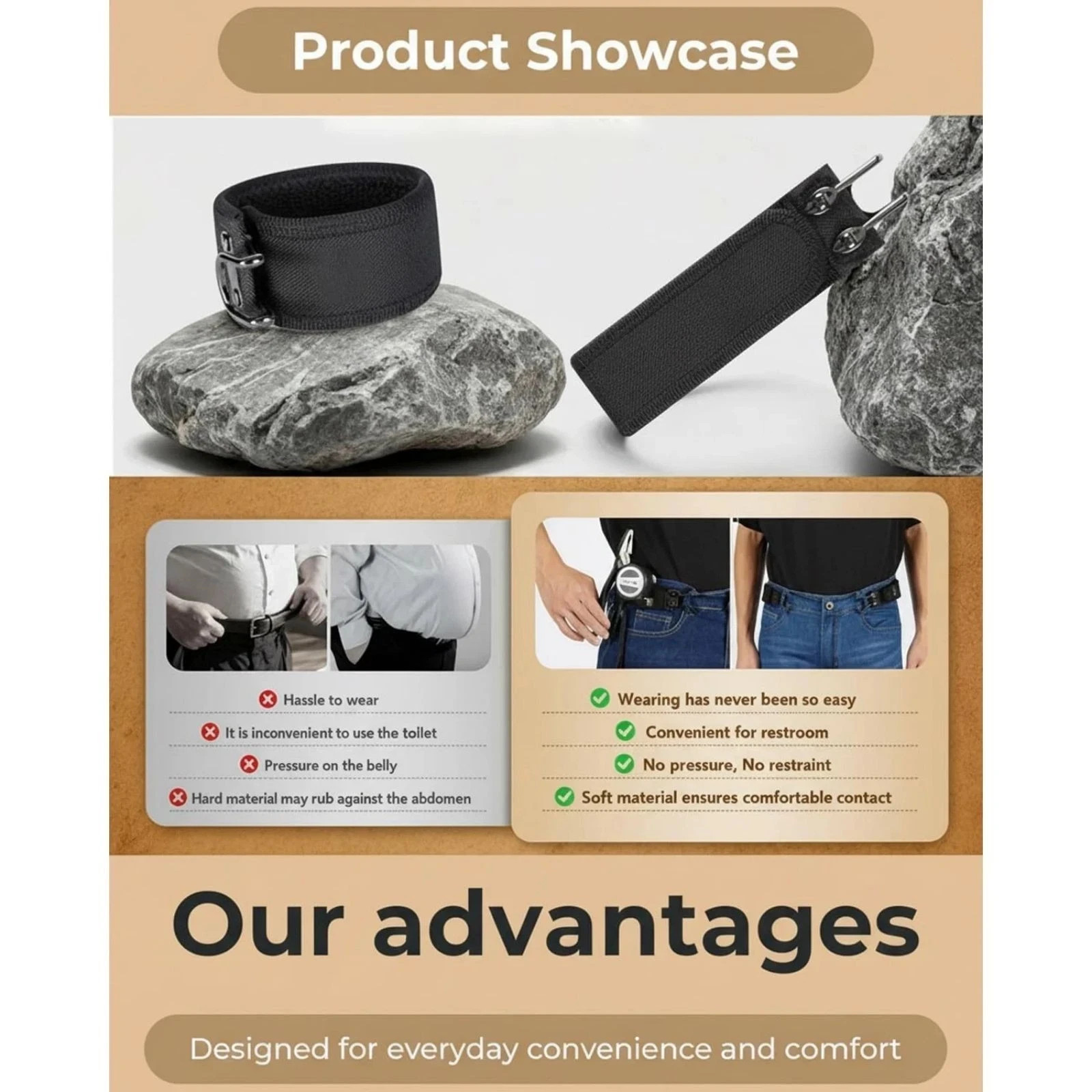2PCS Tactical Metal Hook Elastic Belt Buckle-Less Invisible Waist Belt Closure