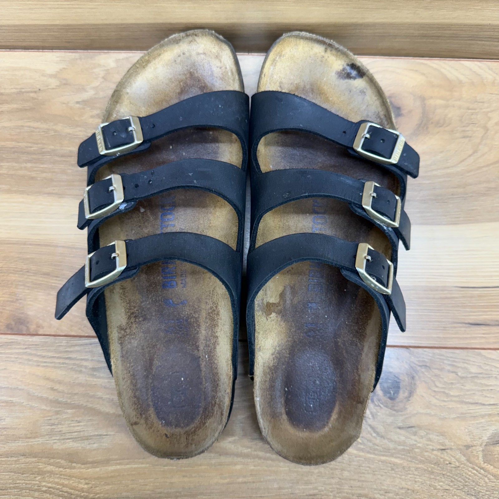 Birkenstock Florida Three Strap Sandals 10 N EU 41 Soft Footbed Black Nubuck